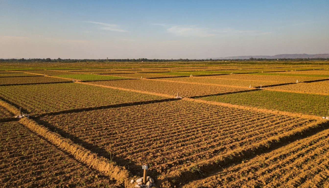 Demarcated farmland plots divided by earth bunds