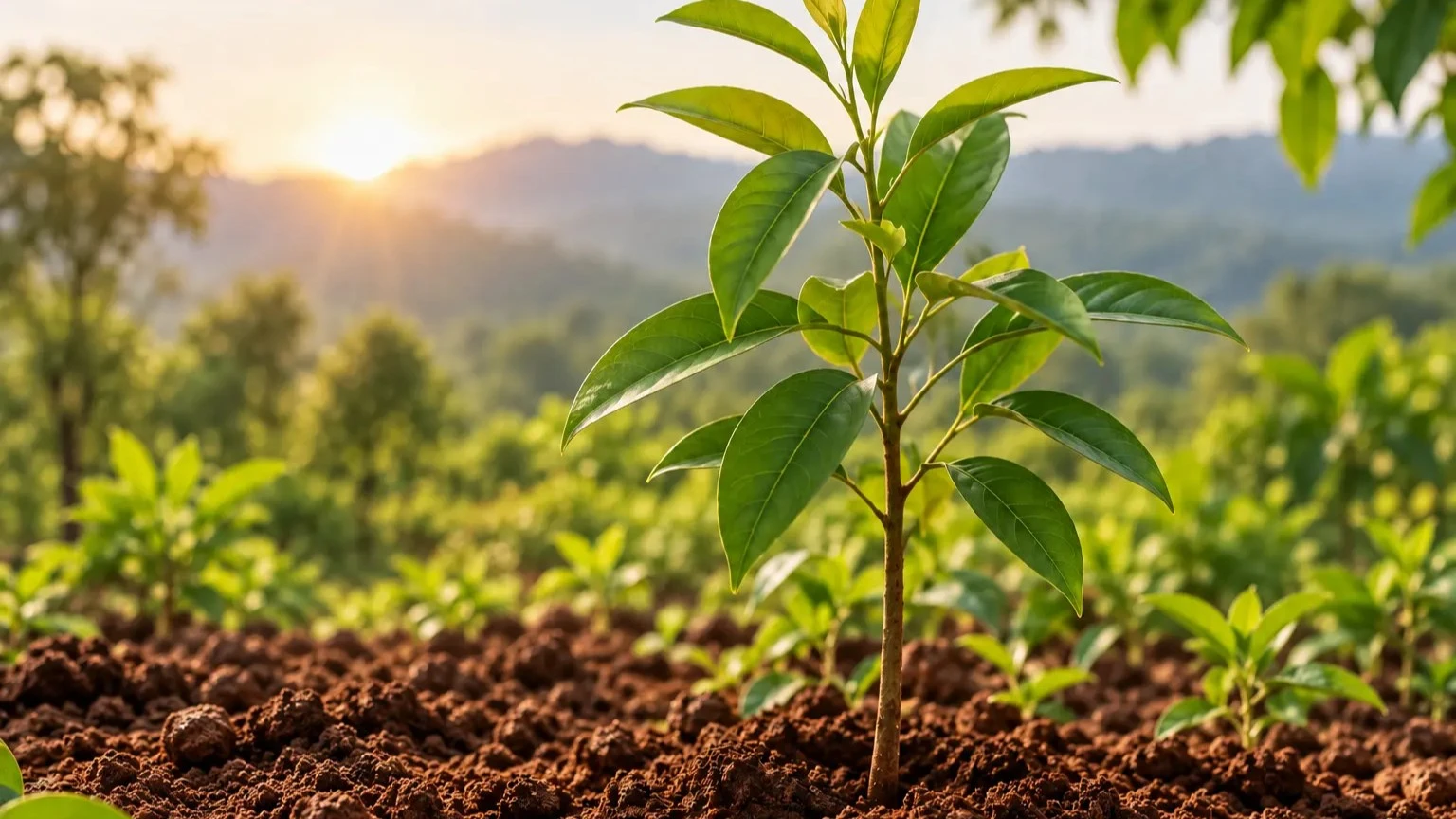 Young sandalwood tree growing in a field